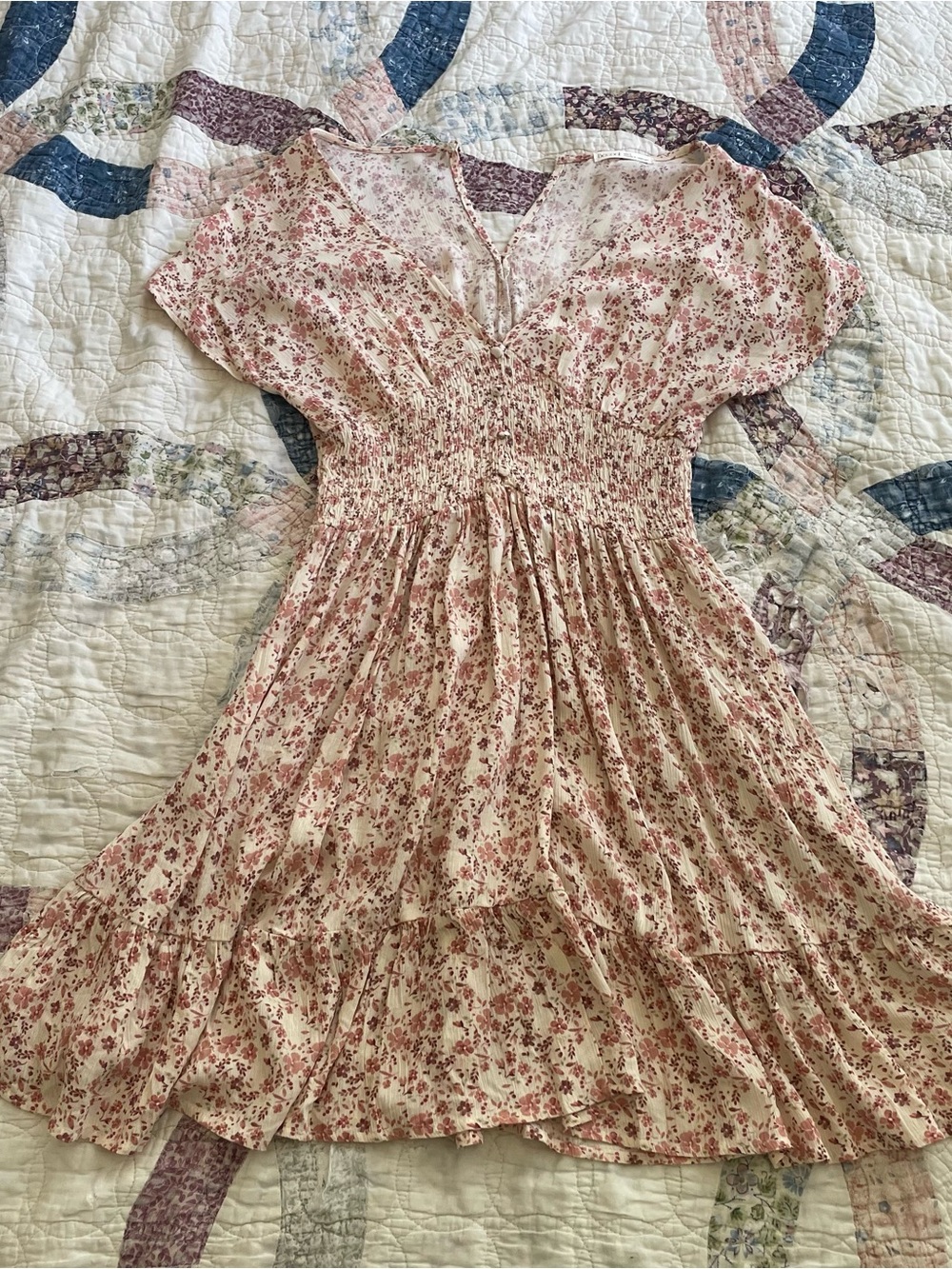 Free People Blush Floral Smocked Mini Dress